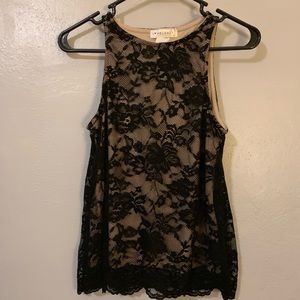 Black lace tank top with nude underlay